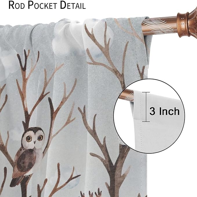 Forest Curtains, Cartoon Woodland Animals Tree Birds Moose Rabbit Mushroom Print Pattern Kids Bedroom Window Treatments Curtains 63x72in