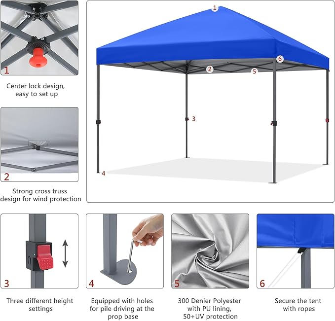 ABCCANOPY Pop Up Canopy - Outdoor Patio Portable Canopy Tent Heavy Duty for Backyard and Deck with 4 Sandbags(Royal Blue, 8x8)