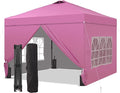 GDY 10x10 Pop Up Canopy Tent with 4 Sidewalls, Easy Set up with One Push Lift Outdoor Silver Coated Beach Gazebos, Carpas with 4 Sandbags, for Pool, Events, Parties, and Camping, Pink.