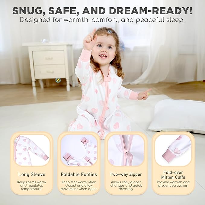 Mama Cheetah Toddler Sleep Sack with Feet, Long Sleeve 0.5 TOG Organic Cotton Baby Sleeping Bag with Legs, Wearable Blanket for Walkers w/ 2-Way Zipper, Toddler Blanket for Girls & Boys 3-4T
