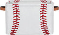 Baseball Storage Basket for Shelves, Storage Bins with Handles, Collapsible Basket for Organizing, Closet Toy Baskets for Nursery Room, 15x11x9.5 in, Canvas, Sports Baseball Stitches Lace