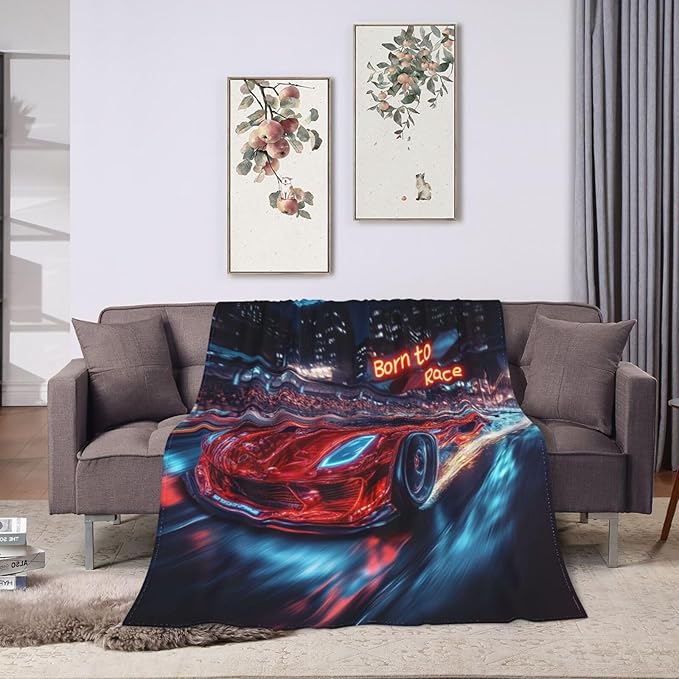 Car Blanket Cars Decor Throw Blanket Super Soft Flannel Lightweight Fluffy Plush Cozy Fuzzy Fleece Racing Lover Gifts Blanket for Kids Boys Adults Man for Bed Sofa 50"X60"
