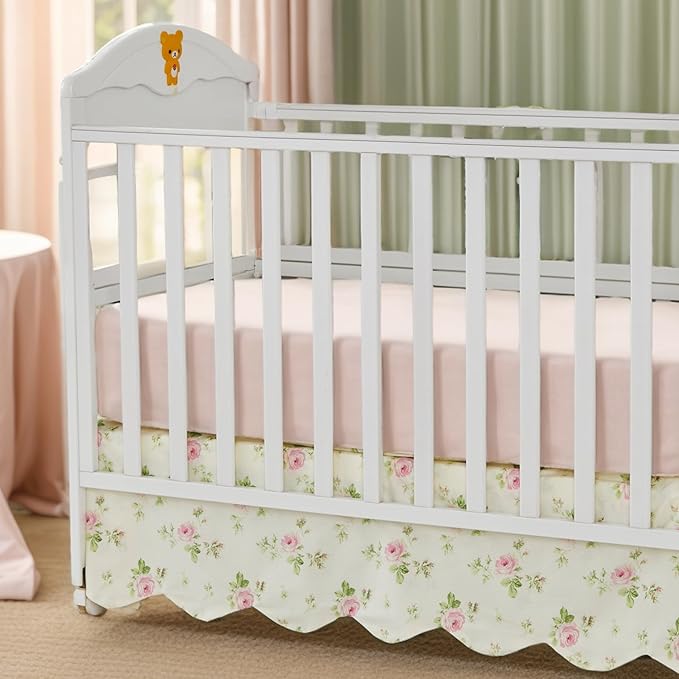 Brandream Scallop Edge Cotton Crib Skirt, Baby Boy Girl Gender Neutral Crib Skirt Toddler Bedskirt Farmhouse Chic Nursery Crib Bed Skirt, Boho Bohemian Toile Floral