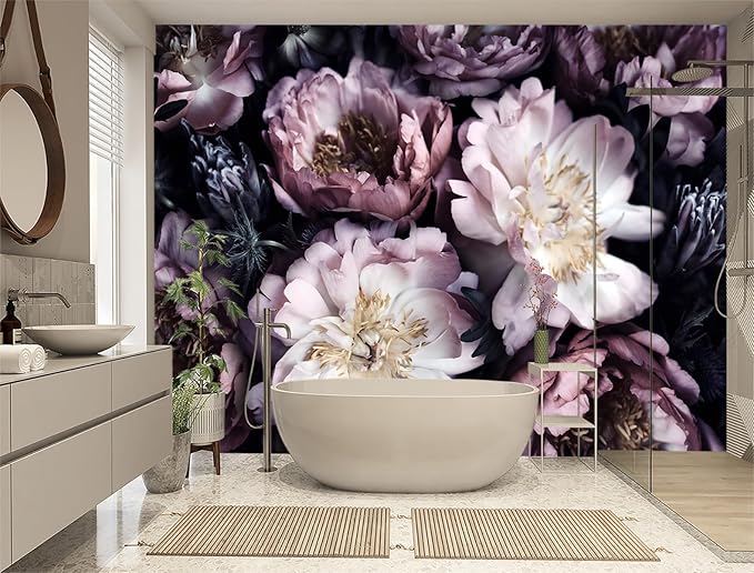 XMPMBM-Purple Peony Floral Fabric Wallpaper Living Room Bedroom Bathroom Wall Mural-W 176" X H 113"（138 Square Foot）
