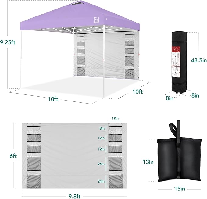 Best Choice Products 10x10ft Easy Pop Up Canopy w/Side Wall, 10 Pockets, Portable Carrying Case, 1-Button Setup, 4 Weight Bags - Lilac/White