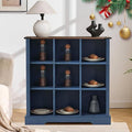 9 Cube Storage Organizer, 3 Tier Book Shelf with Led Lights, Farmhouse Book Shelves for Living Room, Horizontal Toy Storage Bookshelf, Wood Display Bookcase Cabinet for Bedroom, Office, Blue