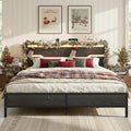 King Size Bed Frame with LED Lights & Charging Station, King Bed Frame and Headboard,13" Under Bed Storage, Noise-Free Heavy Duty Metal Support, Modern Black