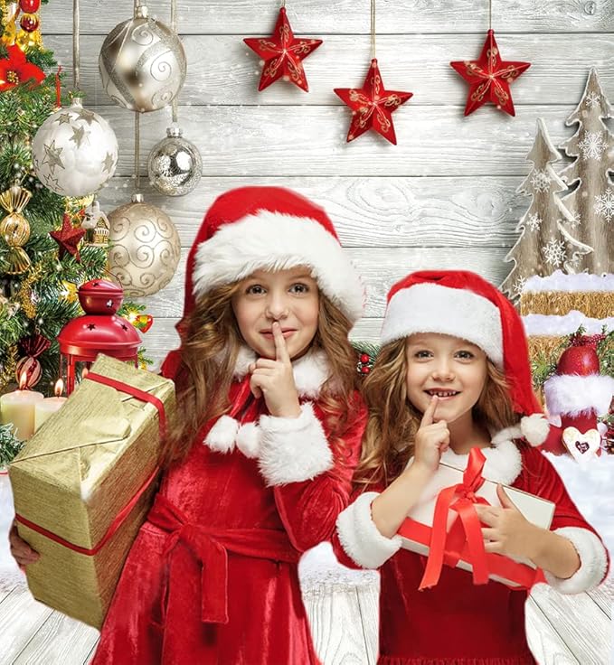 CYLYH 5x7ft White Wood Floor Photography Backdrop - Winter Snow Xmas Background for Newborn, Christmas & New Year Parties