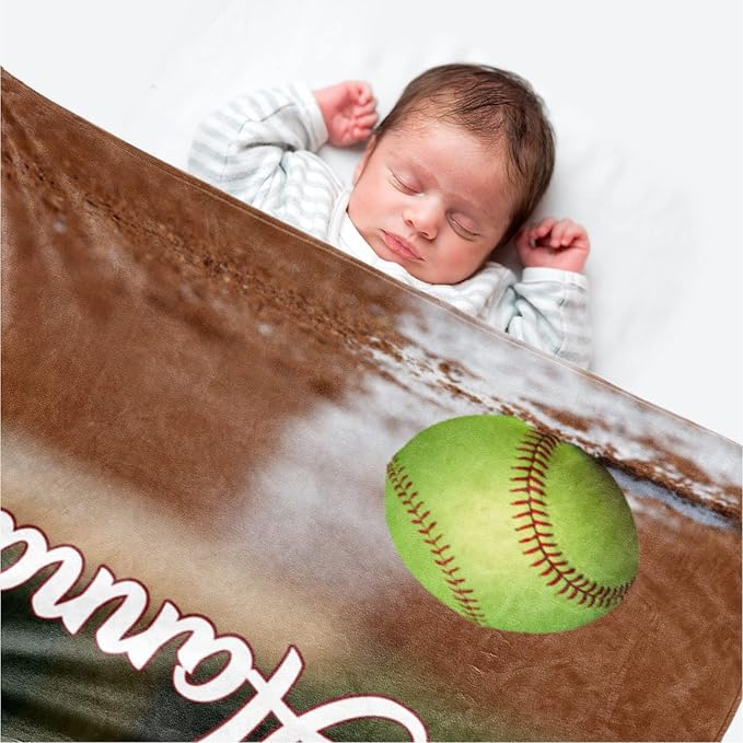 Custom Infant Softball Blanket: Personalized Name and Number Blankets for Baby Kids Boys Girls Teen Mother's Day Father's Day Birthday Easter Gifts(40"x50")
