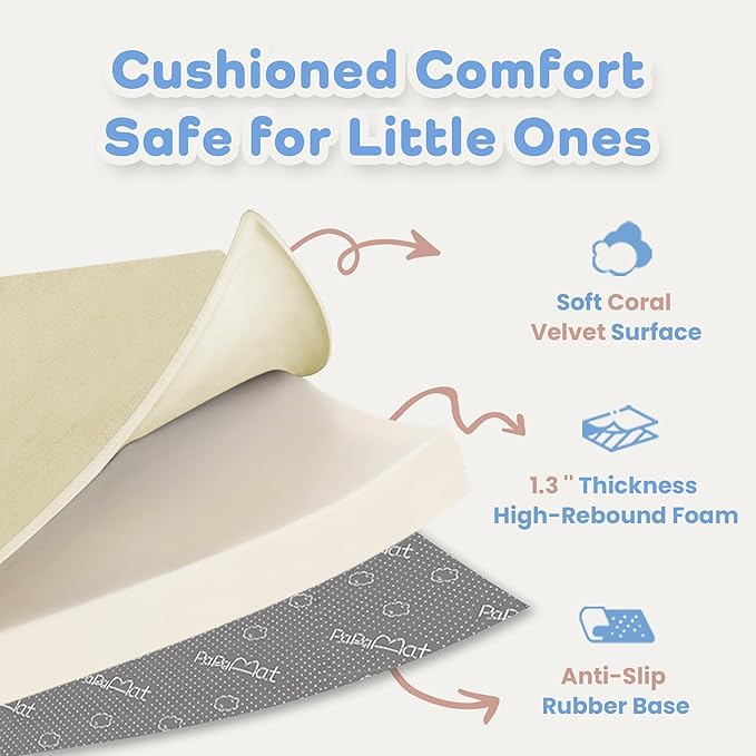 1.3" Thick Baby Floor Play Mat 50x50, Basic Padded Foam Mat for Tummy Time Crawling, Non Slip Cushioned for Babies Toddlers Infants Kids (Cream)