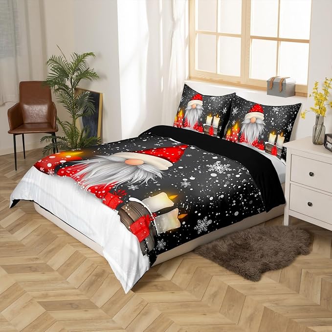 Feelyou Kids Grey Christmas Bedding Set King Size Xmas Dwarf Duvet Cover for Boys Girls Teens Bedroom Decor Snowflake Comforter Cover Breathable Soft Microfiber Women Men Holiday with 2 Pillow Case