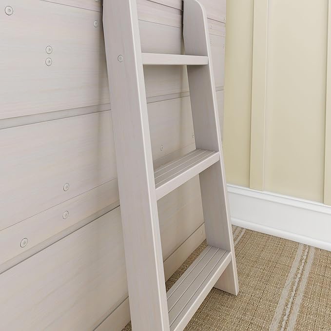 Max & Lily Modern Farmhouse Twin Low Loft Bed with Bookcase - Solid Wood, 15” Guardrails, 400-lb Capacity, Low-VOC Finish, White Wash