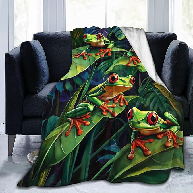 Frog Blanket Frog Decor Throw Blanket Super Soft Flannel Lightweight Fluffy Plush Fuzzy Fleece Green Blanket Gifts for Girls Woman Kids Boys Man for Bed Sofa Bedding 60"X80"