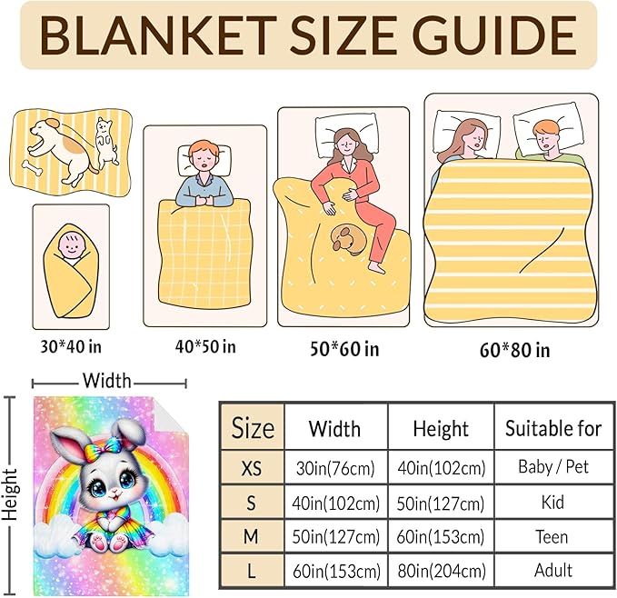 Girls Blanket Gift Throw for Kids Teens Daughter, 50x60 Inches Lightweight Cozy Cute Rainbow Print Animal Throw Blankets for Sofa Couch Bed Travel