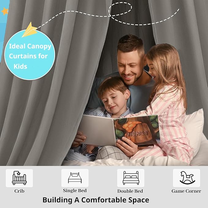 Akiky Toddler Bed Canopy for Kids with Lights,Princess Dream Catcher for Girls Reading Nook Bed Tent for Toddlers Boys,Adults,Bedroom Decor(Gray)