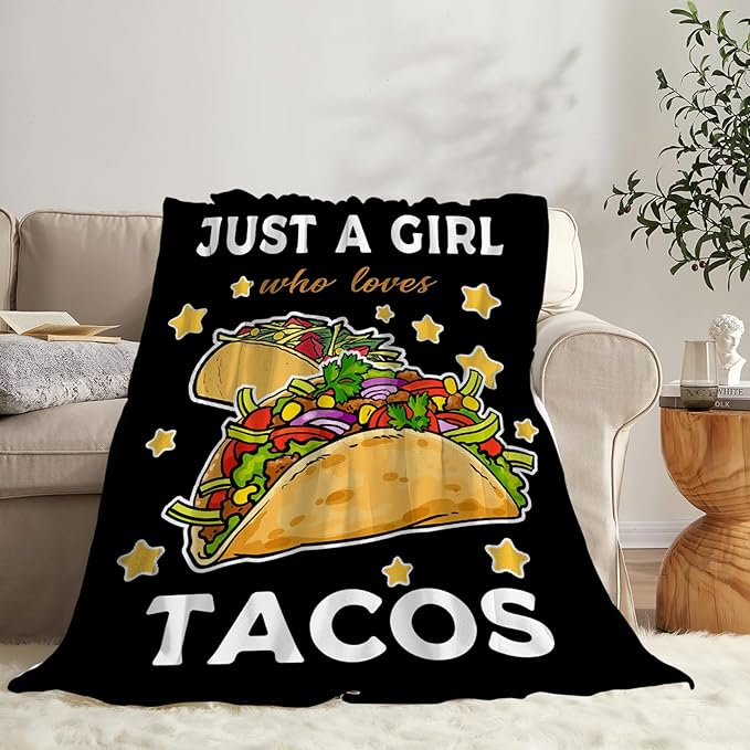 Tijuboni Tacos Throw Blanket Just A Girl Who Loves Tacos Gifts for Girls Boys Women Men Kids Adults Soft Flannel Fleece Blanket for Couch Sofa Bed Home Decor 60"x80"