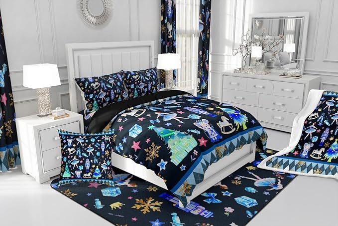 Feelyou Merry Christmas Kids Comforter Set King Size Ballet Nutcracker Bedding Set Snowflake Duvet Quilt for Kids Boys Girls Bedroom Decor Microfiber Ultra Soft Breathable