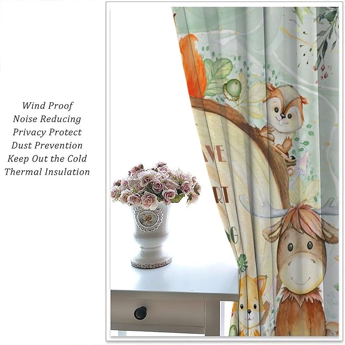 Kids Safari Animal Curtains Cute Watercolor Wildlife Jungle Window Treatments for Boys Girls Bedroom Inspirational Motivational Quotes Nursery Children Drapes for Living Room W42xL63