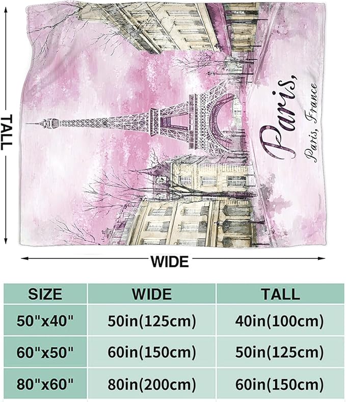Tijuboni Paris Eiffel Tower Throw Blanket Pink Paris Gifts for Girls Women Boys Men Adults Kids Soft Flannel Fleece Blanket for Couch Sofa Bed Home Decor 50"x60"