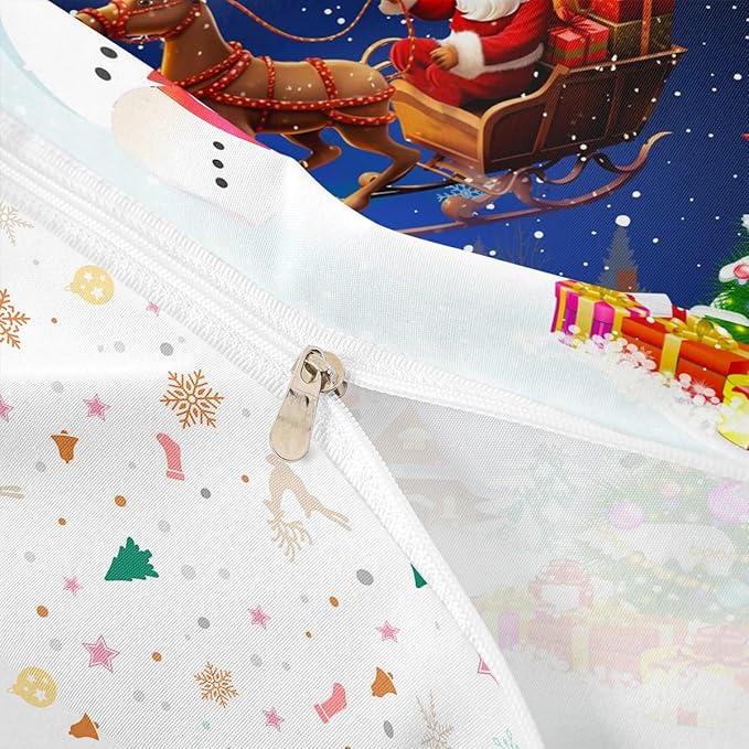 Manfei Christmas Duvet Cover Set King Size, Snowman Xmas Tree Santa Claus Bedding Set 3pcs, Reversible Winter Snow Cabin Holiday New Year Quilt Cover with Zipper Closure, 2 Pillowcases, No Comforter