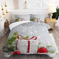 kxry Christmas Comforter Set Snow Scene Evergreen Bough Bedding King Size for Girls Boys Kids Gift Box Red Balls Quilt Duvet 1 Comforter + 2 Pillow Cases