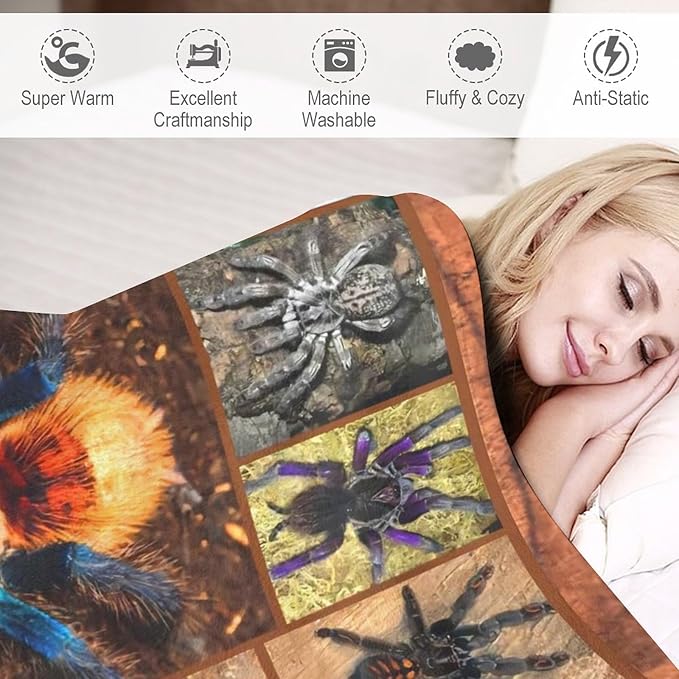 Tarantula Spider Blanket Gifts for Tarantula Lovers Tarantula Throw Blanket for Men Women Kids Adults Soft Warm Cozy Fleece Blanket for Couch Sofa Bed 60"x80"