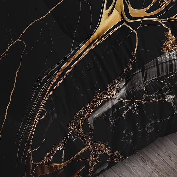Marble Comforter Sets Twin Size Black and Gold Bedding Set for Girls Teens Women Chic Pastel Glitter Luxury Texture Marbling Quilt 1 Comforter + 1 Pillow Case