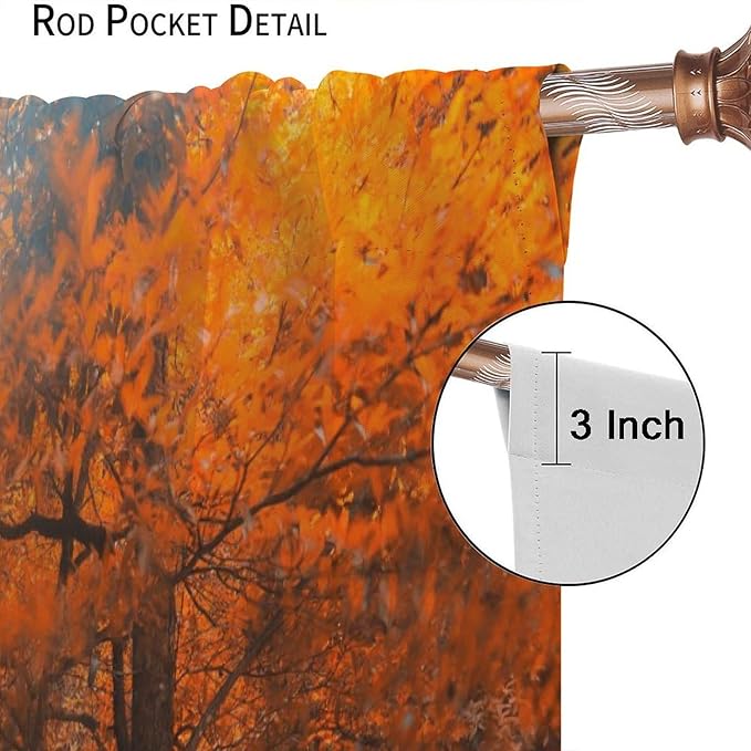 Forest Waterfall Blackout Curtains, Fall Leaves Trees Jungle Autumn Stream Country Nature Landscape Scenery Window Drapes, for Bedroom Living Room 42" W X 54" L