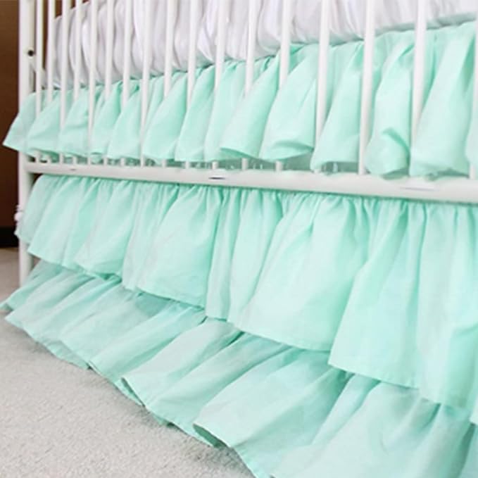 Ruffled Crib Bed Skirt: 3 Tiered Ruffled Crib Skirt Baby Girl Nursery Toddler Bedding Dust Ruffle, 17.7" Deep Drop- Fits Standard Cribs,28"x 52" (Green)