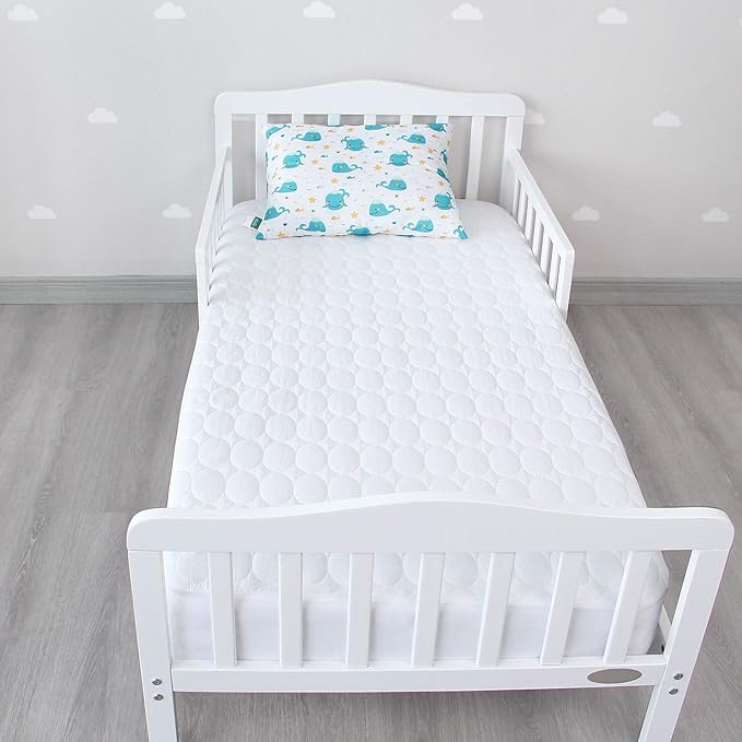 2 Pack Fitted Crib Sheets & 2 Pack Waterproof Crib Mattress Protectors, Baby Bedding Set Grey and White, Ultra Soft Breathable Sheets, Quiet Mattress Pad Covers, Fits 52" x 28"