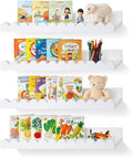 LinTimes Nursery Book Shelves, Set of 4 White Floating Scalloped Shelves for Wall, Rustic Wood Wall Mounted Shelves for Kids Bedroom, Toddler Room, Baby Room Decor, 7.94Lbs Capacity, 16.5 inch