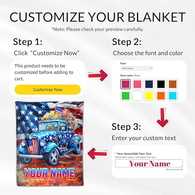 Custom Boys Blanket for Blue Truck Lovers - 30" x 40" Inches Warm Fuzzy Throw Blanket Gift - Comfortable Toddler Throw for Sofa, Couch, Lap