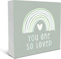 SRADMO You Are So Loved Rainbow Heart Wood Box Sign Desk Decor, Green Kids Inspirational Quotes Wooden Block Box Sign Decoration for Kids Room Nursery Playroom Shelf Table Decorative Accessories