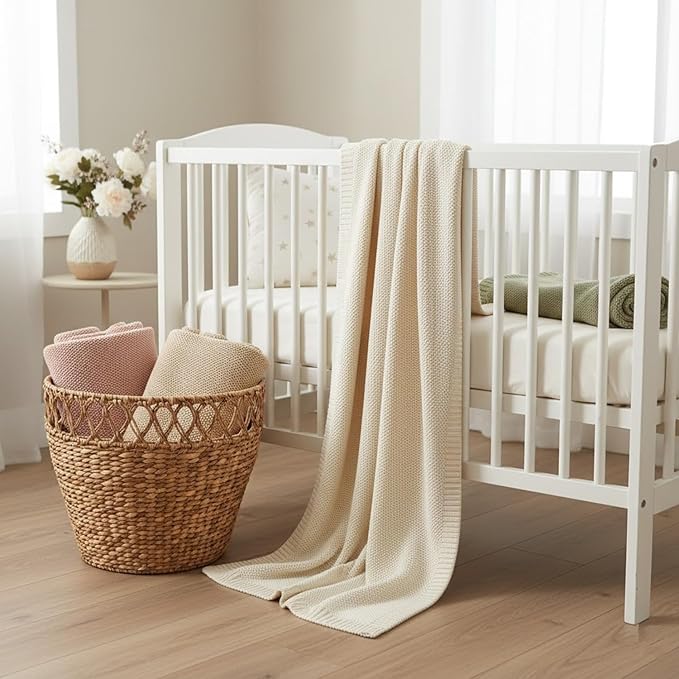 Baby Knit Blanket Soft Cotton Lightweight Newborn Blanket for Crib Stroller Toddler Nursery Shower Gift Cozy Breathable Travel Swaddle Wrap Rose Pink 30 x 40 Inches