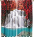 Red Forest Waterfall Blackout Windows Curtains, Tree Landscape Woodland Scenic Nature Fall Scenery Art Printed Curtains, for Living Room Bedroom 55x63in 2 Panels