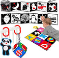 4 PCS Black and White High Contrast Baby Toys 0-3-6 Months Newborn Essential Toy for Babies Crinkle Sensory Book Brain Development Tummy Time Mirror Infant Carseat Rattle Christmas Stocking Stuffer