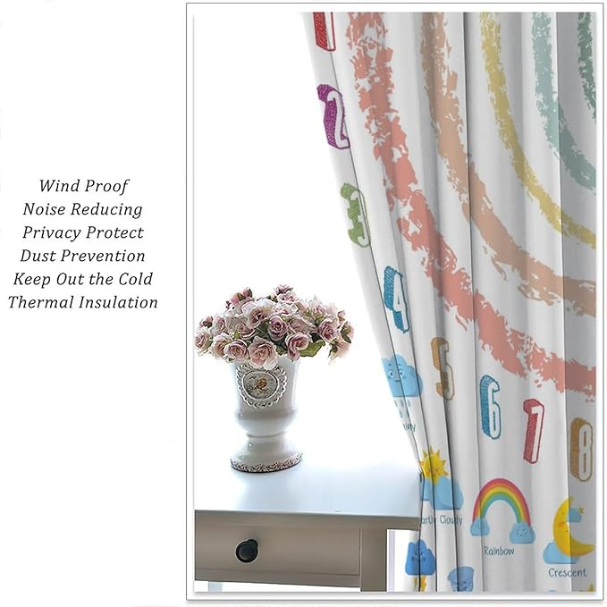 Kids Alphabet Curtain, Funny Cartoon Animal Rainbow Learning, Educational Boys Girls Children Printed Rod Pocket Blackout Window Treatments for Bedroom Living Room Nursery 63" W X 63" L