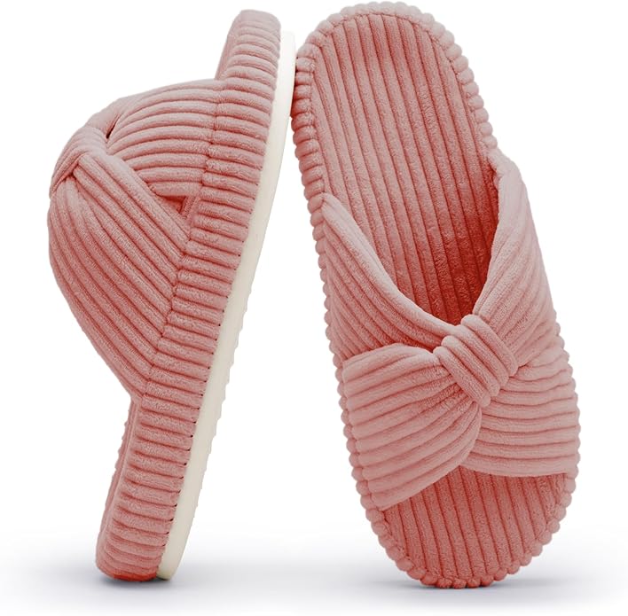 Chantomoo Slippers for Women Memory Foam House Bedroom Corduroy Bow Crossbands Slipper Shoes Comfy Trendy Gift Slippers