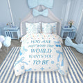 7 Pieces Blue Bowknot Kids Comforter Set King,Cherry Tropical Fruit Cartoon Princess Bedding Set,Bow Tie Stars Daisy Cute Blue Dreamy（Comforter+Fitted+Flat Sheet+2 Pillowcases+2 Throw Pillow Covers）