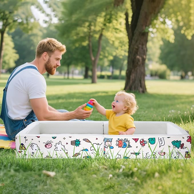 Portable Foldable Toddler Travel Bed – Air Layer Fabric Soft Foam Floor Crib with Safety Rails, No Assembly, Washable Cover, Compact Kids Sleep Solution for Home, Trips & Daycare, Cream