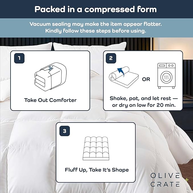 Olive + Crate 100% Viscose derived from Bamboo Winter Comforter - Extra Thicker and Heavier Queen Size - Cooling Blanket, Hypoallergenic & Moisture Wicking Bedding - White Comforter (88" x 90")