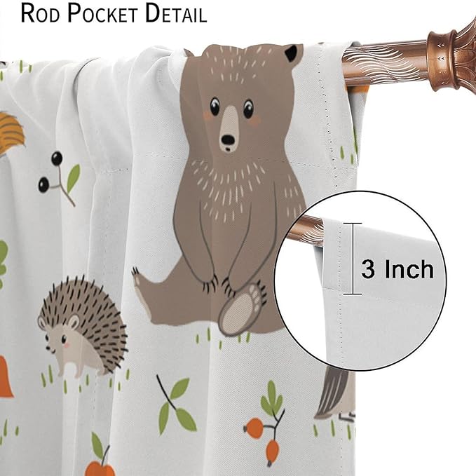 Forest Animal Curtains for Kids, Cartoon Safari Woodland Animals Window Treatments Cute Wild Jungle Bear Fox Deer Bear Window Drapes for Girls Boys Nursery Toddler Bedroom 42x54in