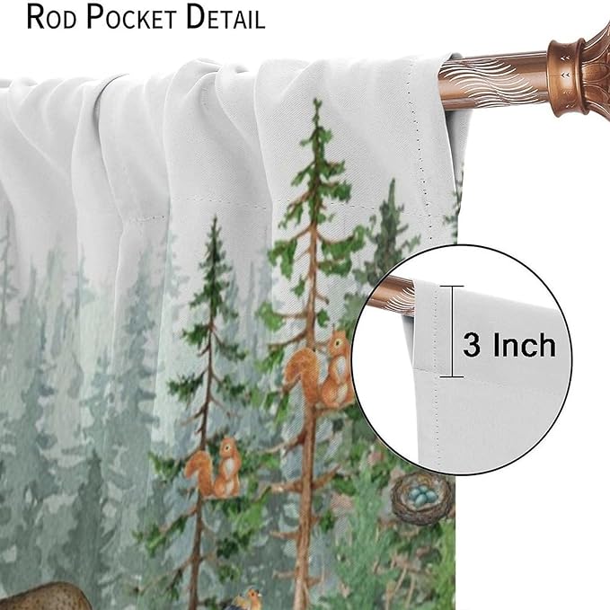 Woodland Animal Curtains, Watercolor Squirrel Hare Bear Bird Pattern Blackout Window Treatments, Rod Pocket Thermal Insulated Drapes 2 Panel Sets for Kids Bedroom Nursery Classroom, 84" W X 84" L