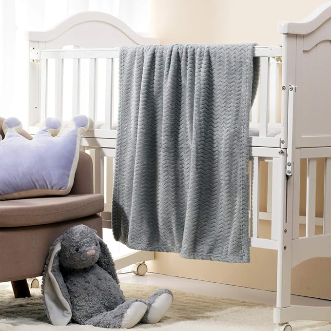 CREVENT 2Pcs 30''X40'' Cute Cozy Fluffy Warm Baby Blankets for Infants Toddlers' Bedding Crib Cot Stroller - Grey Cloud + Wave Grey