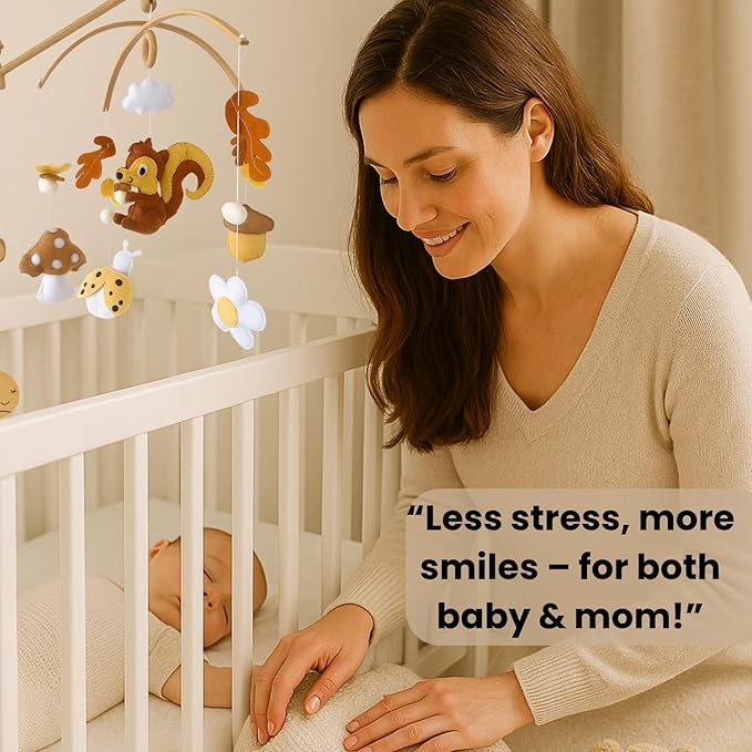 Baby Mobile for Crib, Adjustable Wooden Arm Holder, Easy Install Nursery Accessory, Natural Gift for Newborn and Parents