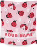 Custom Ladybug Gifts with Name - 40 x 50 Inches Cute Girls Blankets for Lady Bug Lovers - Pink Plush Soft Decor Stuff for Couch, Sofa