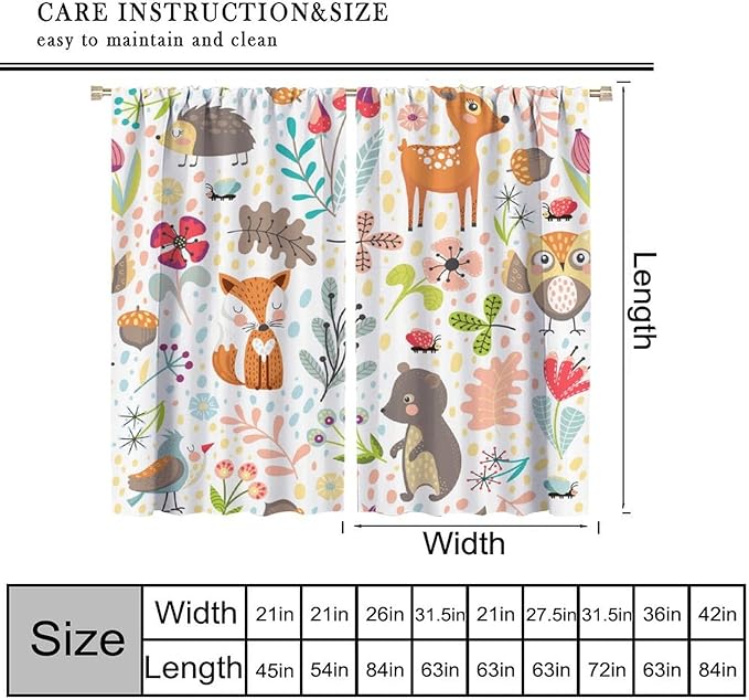 Jungle Animals Curtains, Cute Cartoon Animals Branches Blackout Window Treatments, Rod Pocket Thermal Insulated Drapes 2 Panel Sets for Kids Bedroom Nursery Classroom, 72" W X 63" L