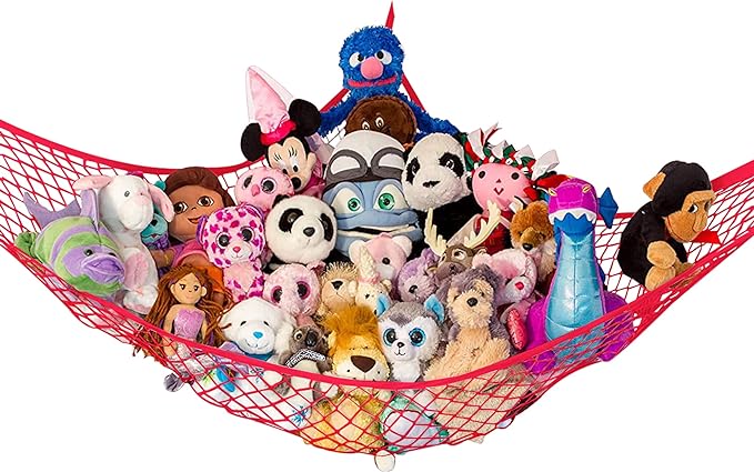 Lilly's Love Stuffed Animal Hammock | Corner Hanging Organizer, Toy Storage, Stuffed Animal Storage Net | Made From Quality Fishing Net, Holds 12lbs | 67"x47"x47" (Red)