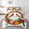 jejeloiu Kids Red Cardinal Comforter Set Queen Size Christmas Theme Bedding Set for Boys Girls Teens Xmas Birds Animal Lemon Winter Wood Duvet Quilt Room Decor