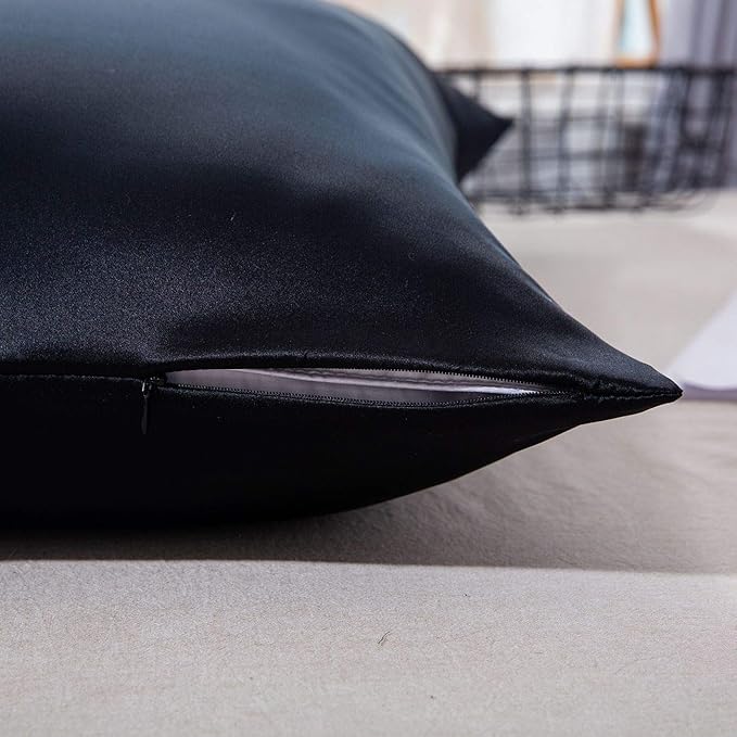 SLPBABY 100% Natural Pure Silk Pillowcase for Hair and Skin, Both Side 19 Momme Silk, Luxury Smooth Satin Pillowcase Cover with Hidden Zipper (Standard(20''x26''), Black)